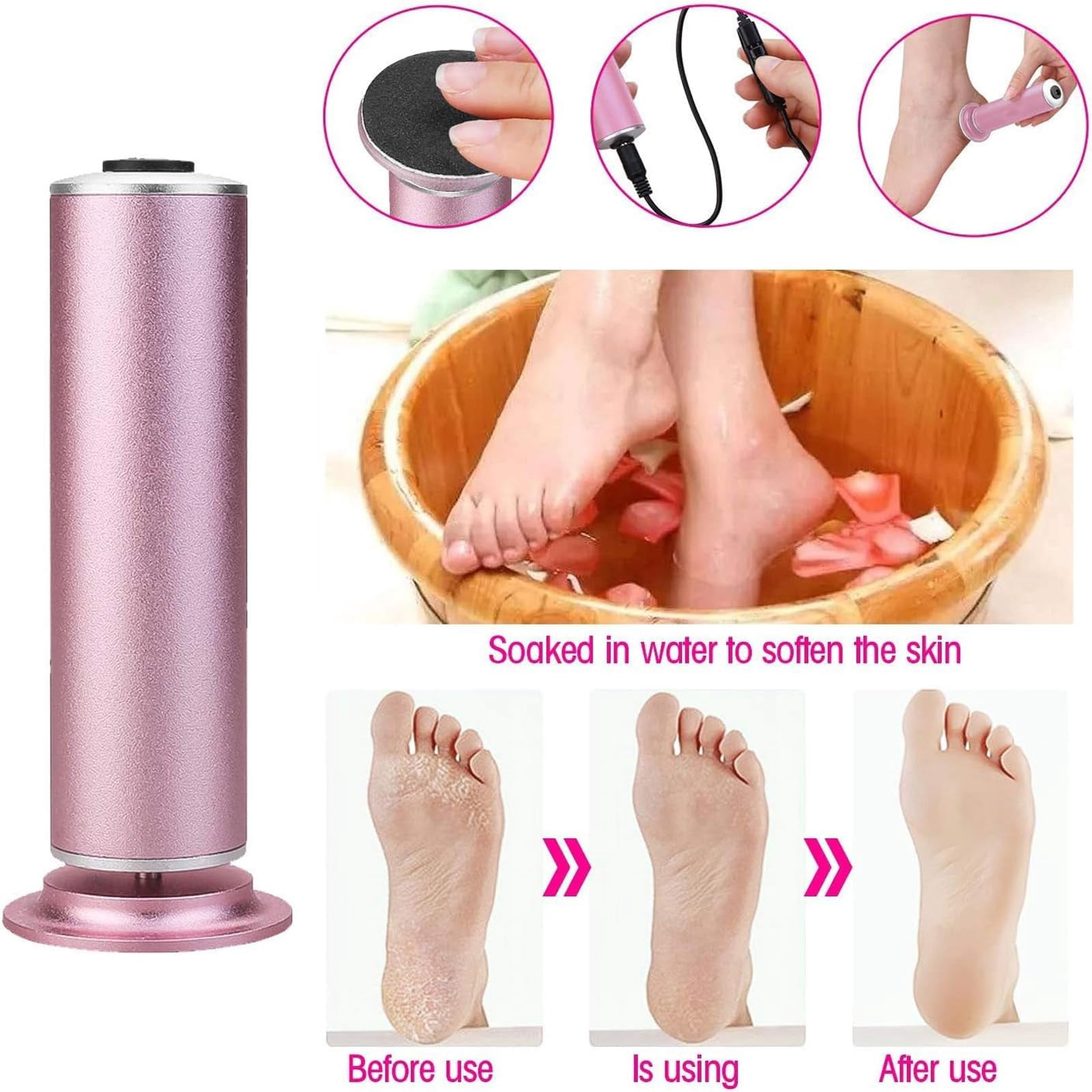 Electric Foot File, Electric Foot Scrubber Dead Skin Remover For At Home With 60 Sanding Pads, Adjustable Speed Electric Callus Remover For Feet For Hard Cracked Dry Dead Skin Exfoliation