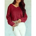 thumbnail image 3 of Long Sleeve Solid V Neck Casual Knit Pullover Sweater, 3 of 7