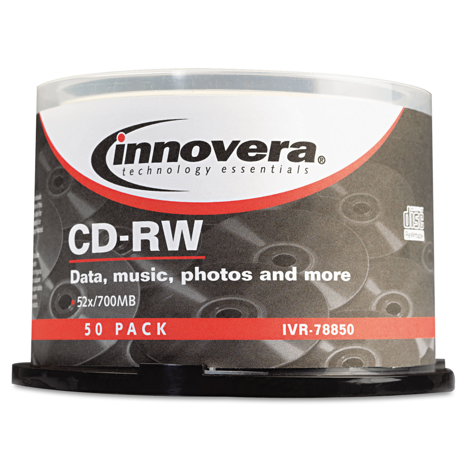 Innovera CD-RW Discs, Rewritable, 700MB/80min, 12x, Spindle, Silver, 50/Pack (78850) - image 2 of 3