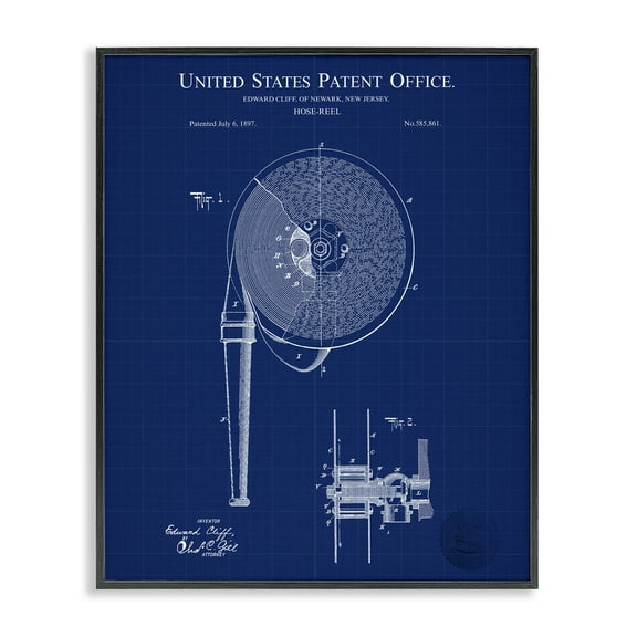 Stupell Industries Hose Reel Blueprint Typography Painting Black Framed Art Print Wall Art, 11 x 14