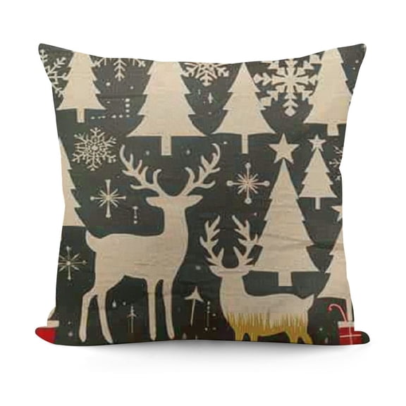 YINGXI Grey Merry Christmas Tree Deer Pillow Covers Rustic Xmas Snowflakes Print Decorative Outdoor Pillowcases Winter Farmhouse Throw Cushion Case Decor for Couch Sofa Bed 12x12in