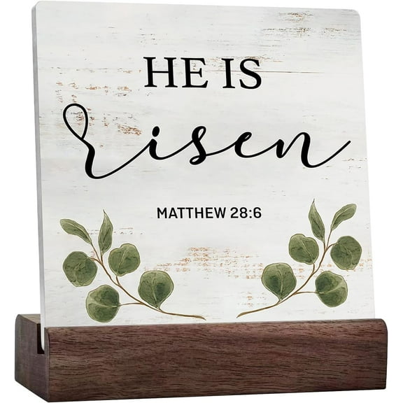 He is Risen Ceramic Table Sign Home Decor Rustic Easter Wooden Box Sign Block Plaque for Wall Tabletop Desk Home Decoration