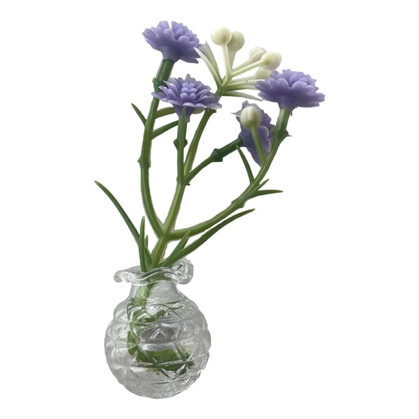 Mini jarrón de vidrio con flores artificiales moradas, decoración magnética para la nevera de cocina, baño, dormitorio y arte de pared en casa