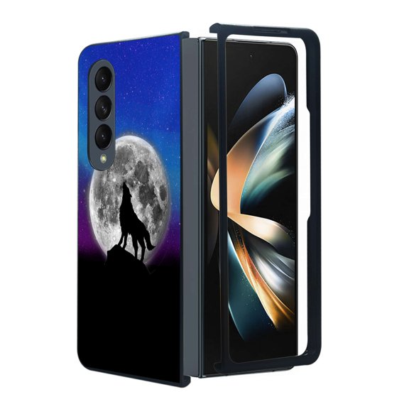 ANJ  Protective Snap-On Design Printed Case Compatible with Samsung Galaxy Z Fold 4 - Full Moon Howling 3