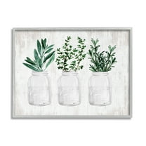 Stupell Industries Kitchen Herbs in Jars Botanical & Floral Painting Gray Framed Art Print Wall Art, 20 x 16