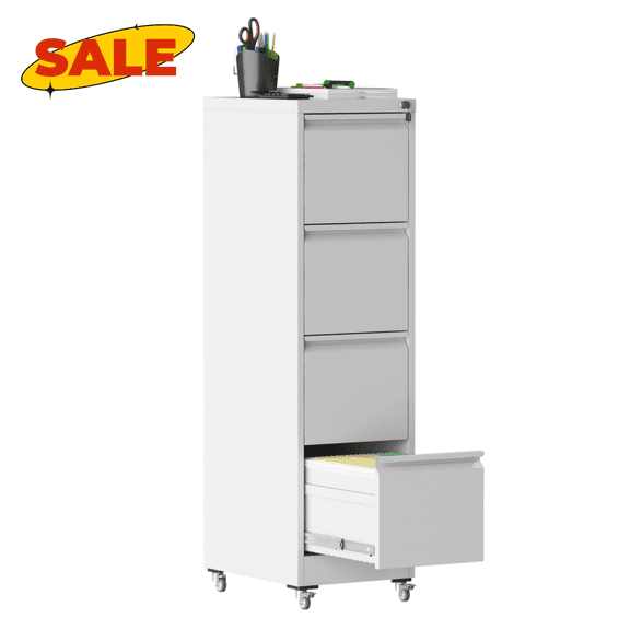 Hassch Rolling File Cabinet with Lock for Home Office, Metal File Cabinet with 4 Drawers for A4/Letter/Legal, Assembly Required, White
