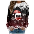 thumbnail image 2 of asdoklhq Christmas Sweatshirts for Women Fashion Casual Printed Round Neck Long Sleeve Pullover Top Sweatshirts Wine L, 2 of 5