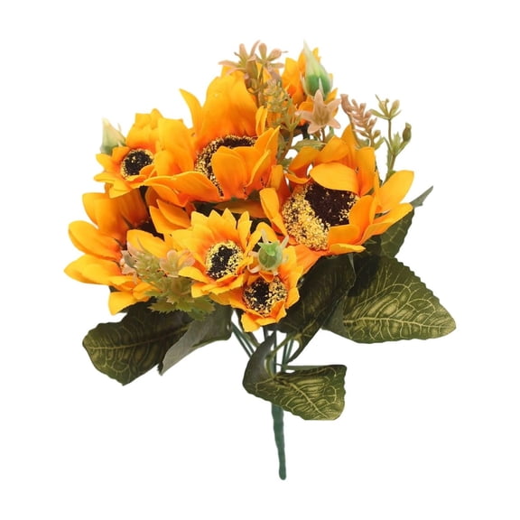 Fall Flowers Artificial for Decoration 13 Inch, Silk Flowers Bouquet Fake Sunflowers with Orange Faux Flowers for Cemetery Grave Home Wedding Party Autumn Thanksgiving Decor
