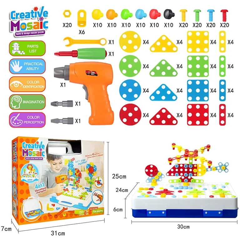 237-Piece Electric Drill Puzzle Toy Set - 3D Building Blocks With Power Drill & Screwdriver For Kids 3-7