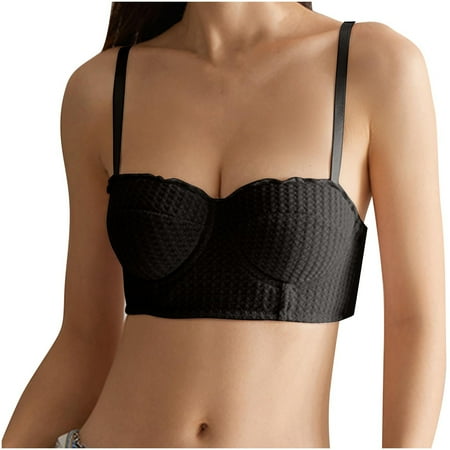 Gnurob Womens Push Up Bralette Sexy Beauty Back Smoothing Bra Seamless Wireless Brassiere with Support Adjustable Strap Bralettes No Underwire Underwear Clearance Saving Black Large