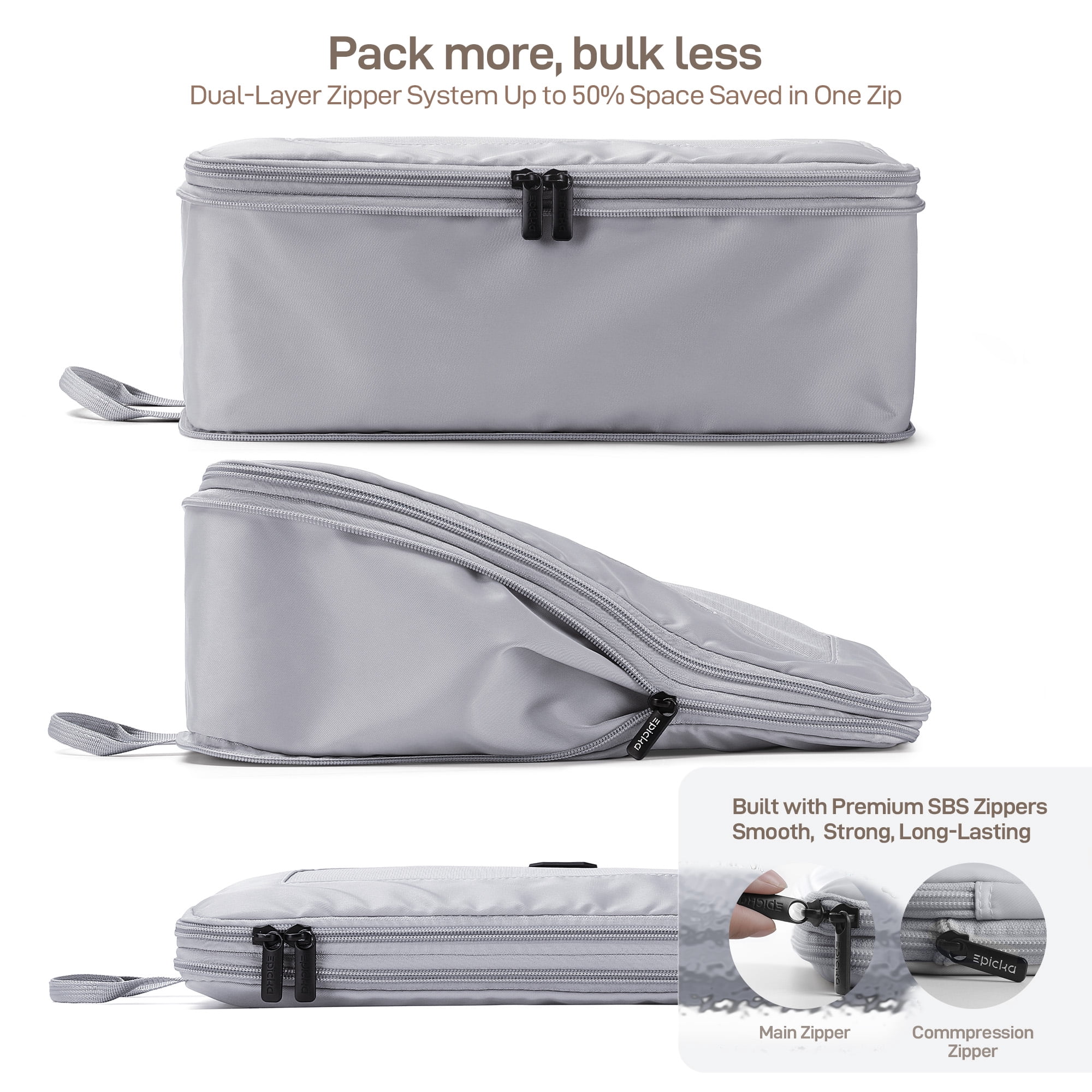 EPICKA TripCozy Compression Packing Cubes - 4 Set Durable Travel Organizer Bags with Mesh Top for Carry on (Light Grey)