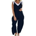 thumbnail image 2 of Baqcunre Jumpsuits for Women Women's Sleeveless Jumpsuit Solid Summer Wide Leg Bib Pants Bottons Jumpsuit Romper with Button Pockets Jumpsuits for Women Dressy One Piece Jumpsuits for Women, 2 of 6