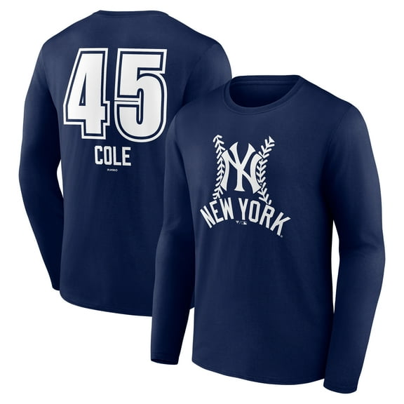 Men's Gerrit Cole Navy New York Yankees Fastball Player Name & Number Long Sleeve T-Shirt