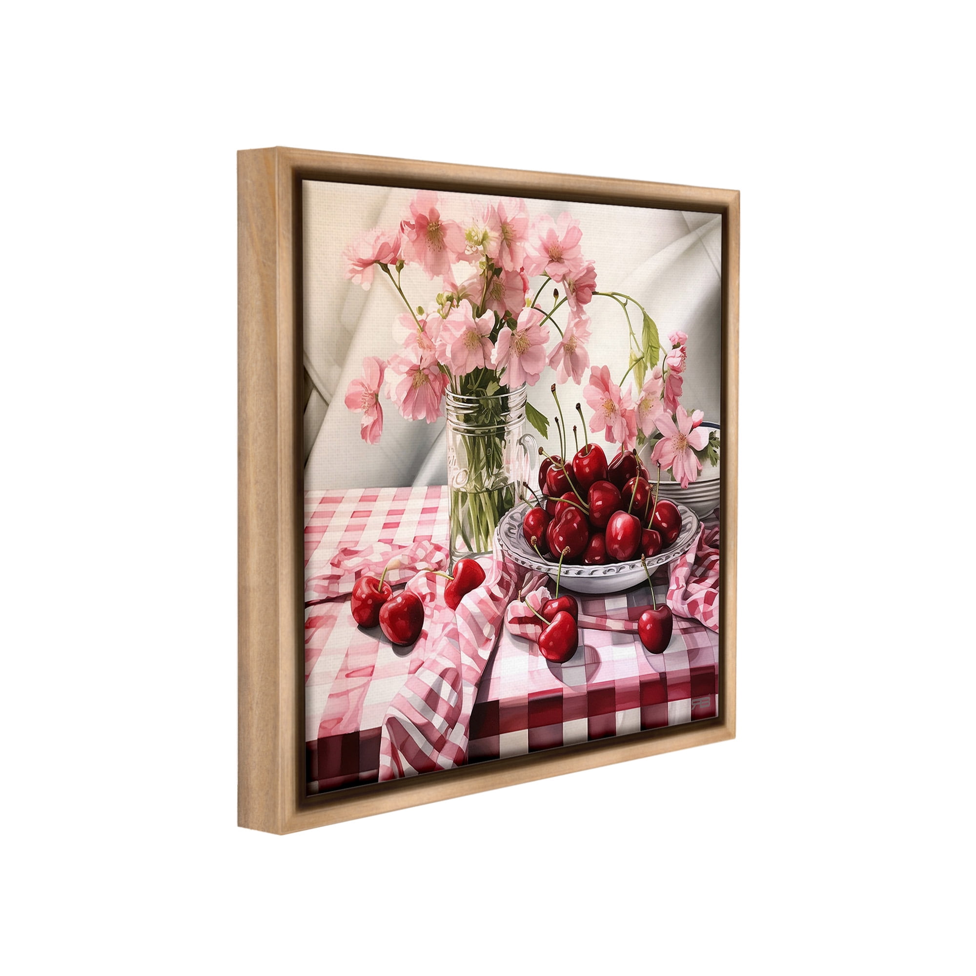 Stupell Industries Summer Cherries & Florals Food & Beverage Painting Brown Floater Framed Canvas Art Print Wall Art, 25 x 25