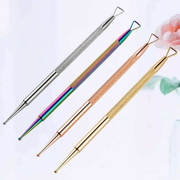 NICEXMAS 4Pcs Cuticle Pusher Tool Metal Nail Dotting Pen And Triangle Peeler For Salon Use