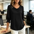 thumbnail image 5 of Cilsoka 3/4 Length Sleeve Womens Tops Asymmetric Square Neck Dressy Casual Blouses Business Work Shirts with Smocked Cuffs, 5 of 6