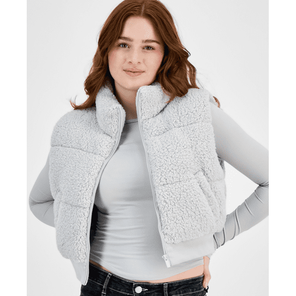 Planet Heart QUIET GRAY Juniors' Sherpa Puffer Vest, US Medium