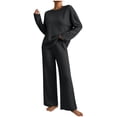thumbnail image 2 of Admvng 2 Piece Outfit Set for Women Ribbed Knit Long Sleeve Top and Long Pants Casual Loungewear Coordinated Tracksuit, 2 of 5