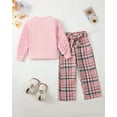 thumbnail image 2 of Kucnuzki 6 Years Little Girls Outfits Fall Winter 7 Years Little Girls Clothing Sets Puff Long Sleeves Top Plaid Pants 2pcs Sets Autumn Winter Pink, 2 of 7
