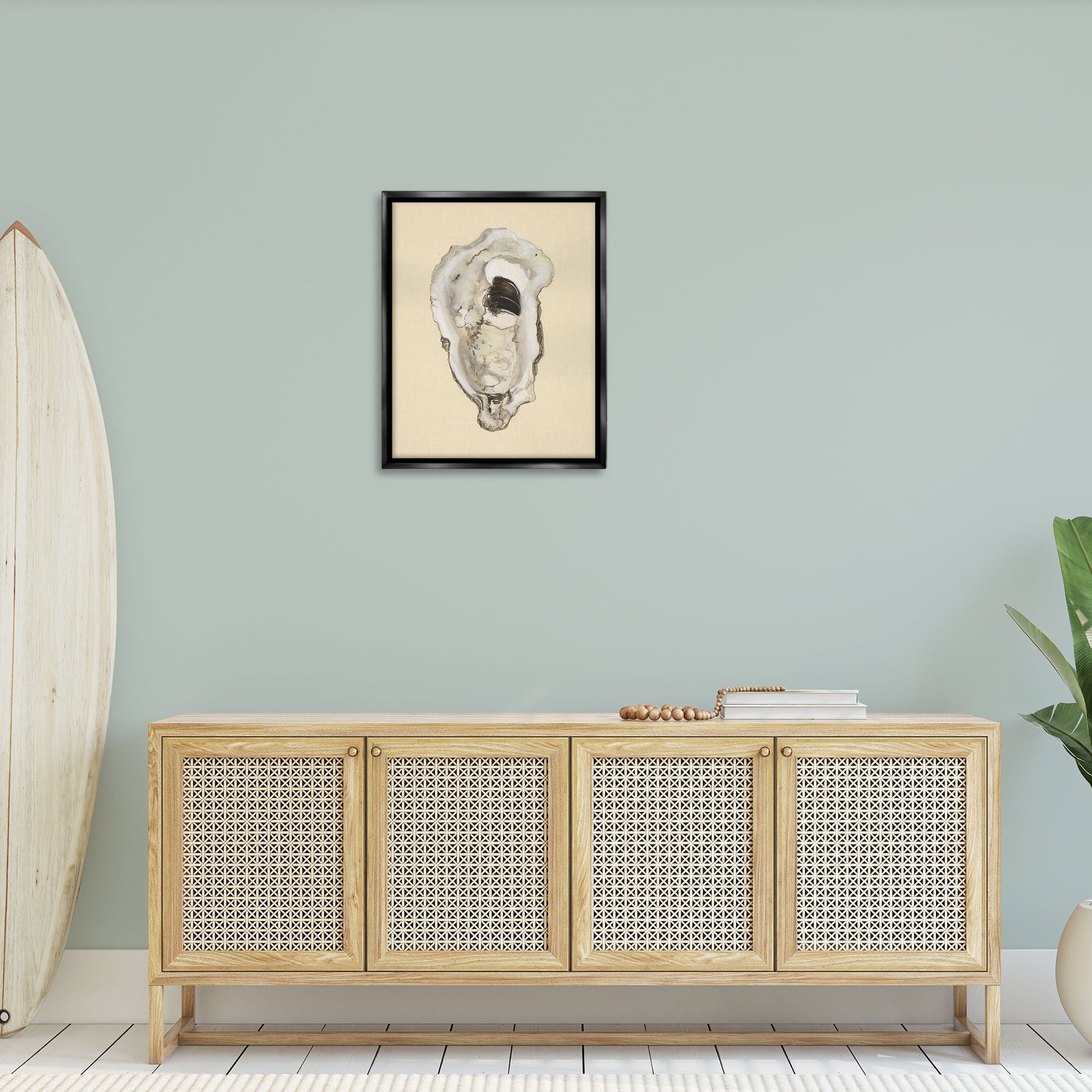 Stupell Industries Aquatic Oyster on Beige Nautical & Beach Painting Black Floater Framed Canvas Art Print Wall Art, 25 x 31