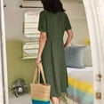 thumbnail image 3 of QUYUON Shirt Dress for Women Button Down Midi Dresses Fashion Womens Summer Casual V-Neck Solid Color Short Sleeve Button Pockets Cotton Linen Dress A-Line Beach Sundress Style D-3480 Army Green 4XL, 3 of 9