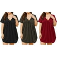 thumbnail image 7 of Women's Short Sleeve Deep V Neck Swing Plus Size Dresses Casual Summer Basic Solid T Shirt Dress,XL-4XL, 7 of 7