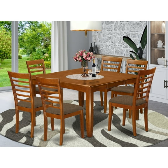 Kitchen Table Set with Chairs - 9 Piece Dinette Set - Saddle Brown