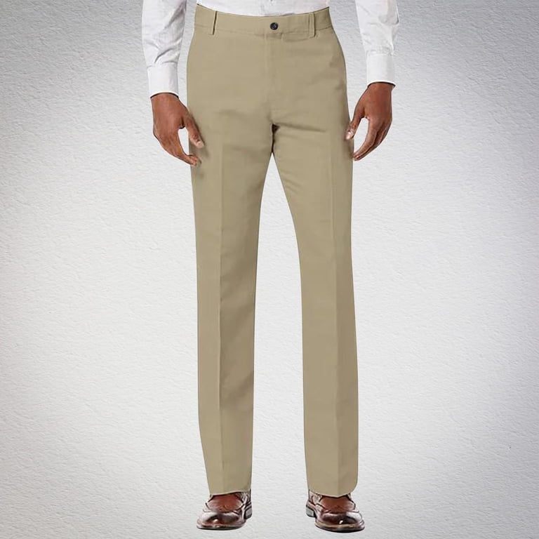 Stamzod Work Pants for Men Fashion Solid Color Flat Front Straight Dress Pants Officewear Business Casual Pants for Men with Pocket Gold S, Men's,