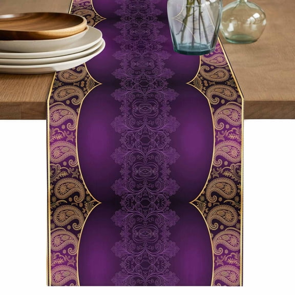 Purple Boho Floral Table Runner 72 Inches, Vintage Ethnic Tribal Abstract Art Bed Runner Dresser Scarves Tabletop for Indoor Outdoor Parties/Ceremony/Banquet, 13" x 72"