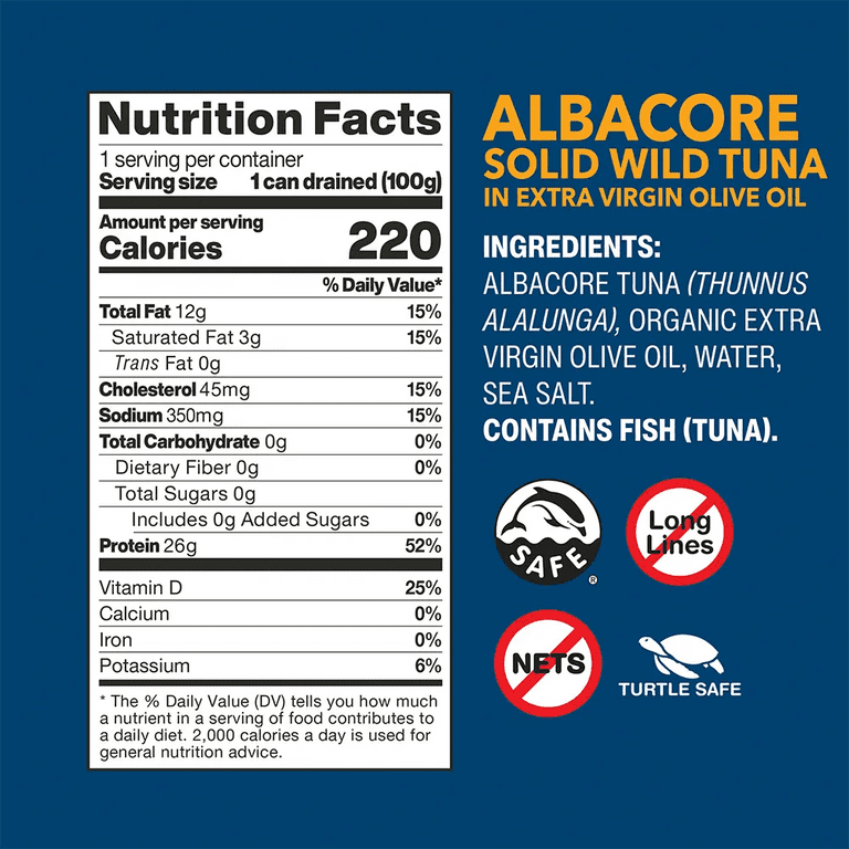 Pack of 12, Wild Planet Albacore Solid Wild Tuna in Extra Virgin Olive Oil, 5 oz