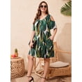 thumbnail image 3 of LATWIIV Women Plus Size Dresses Short Sleeve Cold Shoulder Casual T-Shirt Swing Dress with Pockets Flower78_3X, 3 of 8
