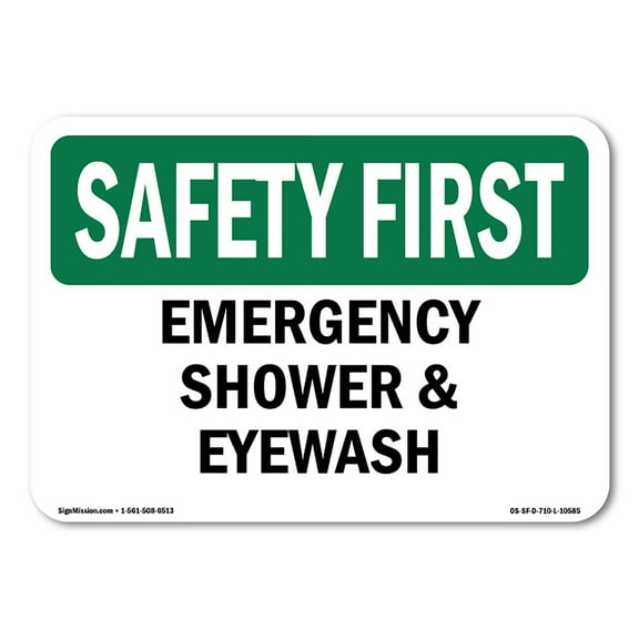 OSHA SAFETY FIRST Sign - Emergency Shower And Eyewash | Plastic Sign | Protect Your Business, Construction Site, Warehouse & Shop Area | Made in the USA