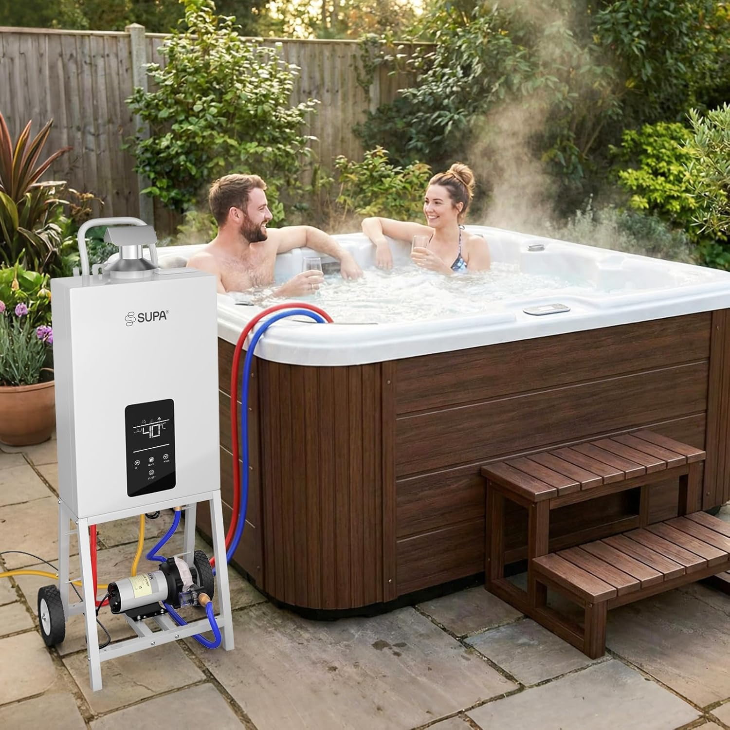 FICISOG Portable Propane Pool Heater for Above Ground Pool, 105,776 Btu Above Ground Pool Heater, 31KW Powerful Instant Heating System for Spas, Outdoor Shower & RV Use, Digital Heating Control
