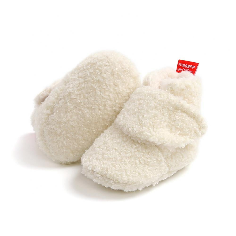 SOFMUO Unisex Baby Cotton Fleece Booties Newborn Boys Girls Plush Cotton Socks Soft Sole Warm Winter Infant Slippers Toddler Crib Shoes 