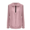 thumbnail image 6 of ManxiVoo Women's Waffle Knit Long Sleeve Half Zip Pullover with Pocket Autumn Winter Casual Comfortable Top M Size Pink, 6 of 7