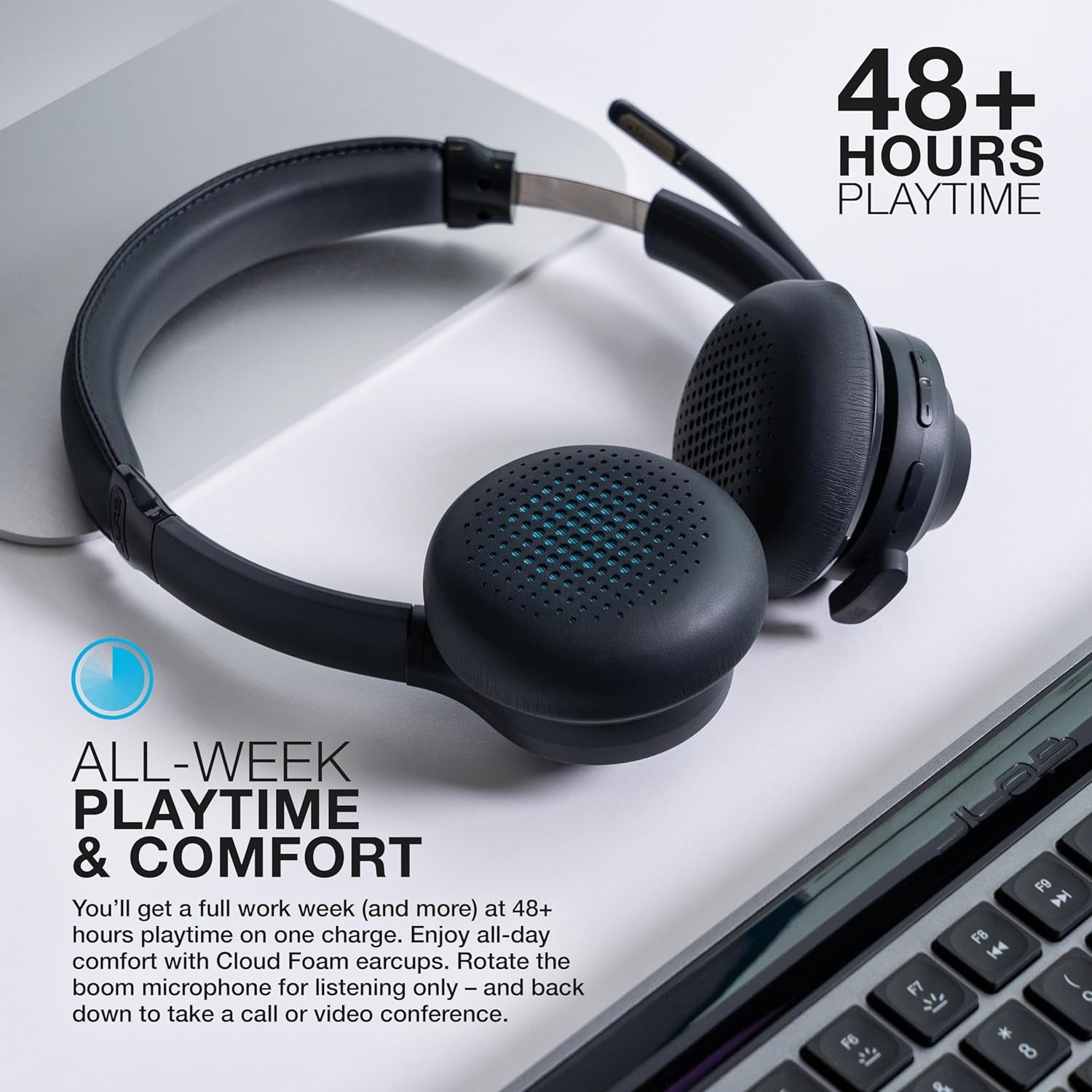 JLab GO Work Wireless On-Ear Headset, Gen 2, 55+ Hours USB-C Dongle Connection & Noise-Canceling Mic