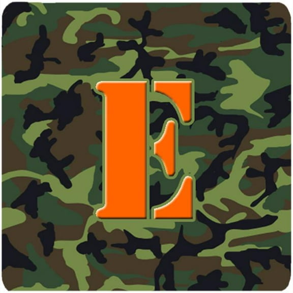 Monogram - Camo Green Foam Coasters, Initial Letter E - Set 4, 3.5 x 3.5 In.