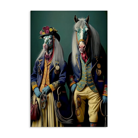 Stupell Industries Old Fashioned Horses Novelty Painting Gallery Wrapped Canvas Art Print Wall Art, 16 x 24