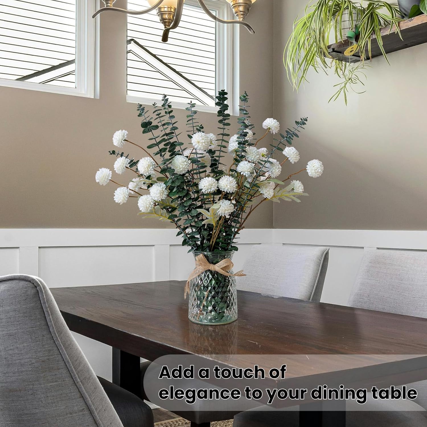 10 Pcs Dried Eucalyptus Stems with 6 Pcs Faux Chrysanthemums Realistic Fake Silk Pompon Mum Preserved Fresh Eucalyptus Stems Real Shower Plant for DIY Bouquet Wedding Arrangements Centerpiece