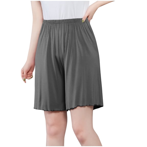 OSFVNOXV Lounge Shorts for Women Plus Size Knee Length Petite Silky Pajama Shorts Summer Lightweight Sleep Bottom with Elastic Waistband