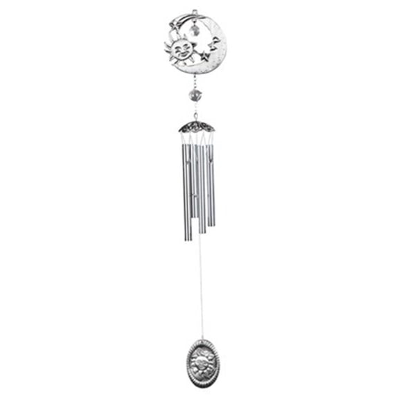 28 Inch Home/Garden Wind Chime with Celestial, Pewter - Silver Color