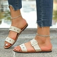 thumbnail image 5 of LOVZFMLL Women's Slide Sandals Hollow Buckle Slip-On Flats Casual Summer Open Toe Slippers Women's Comfort Sandals Beige 6, 5 of 9