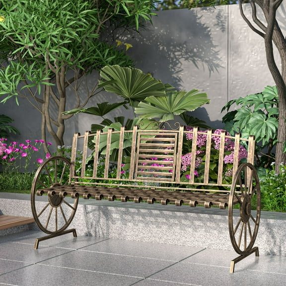Outdoor Garden Bench, garden bench with Backrest & Armrests, Patio Park Bench