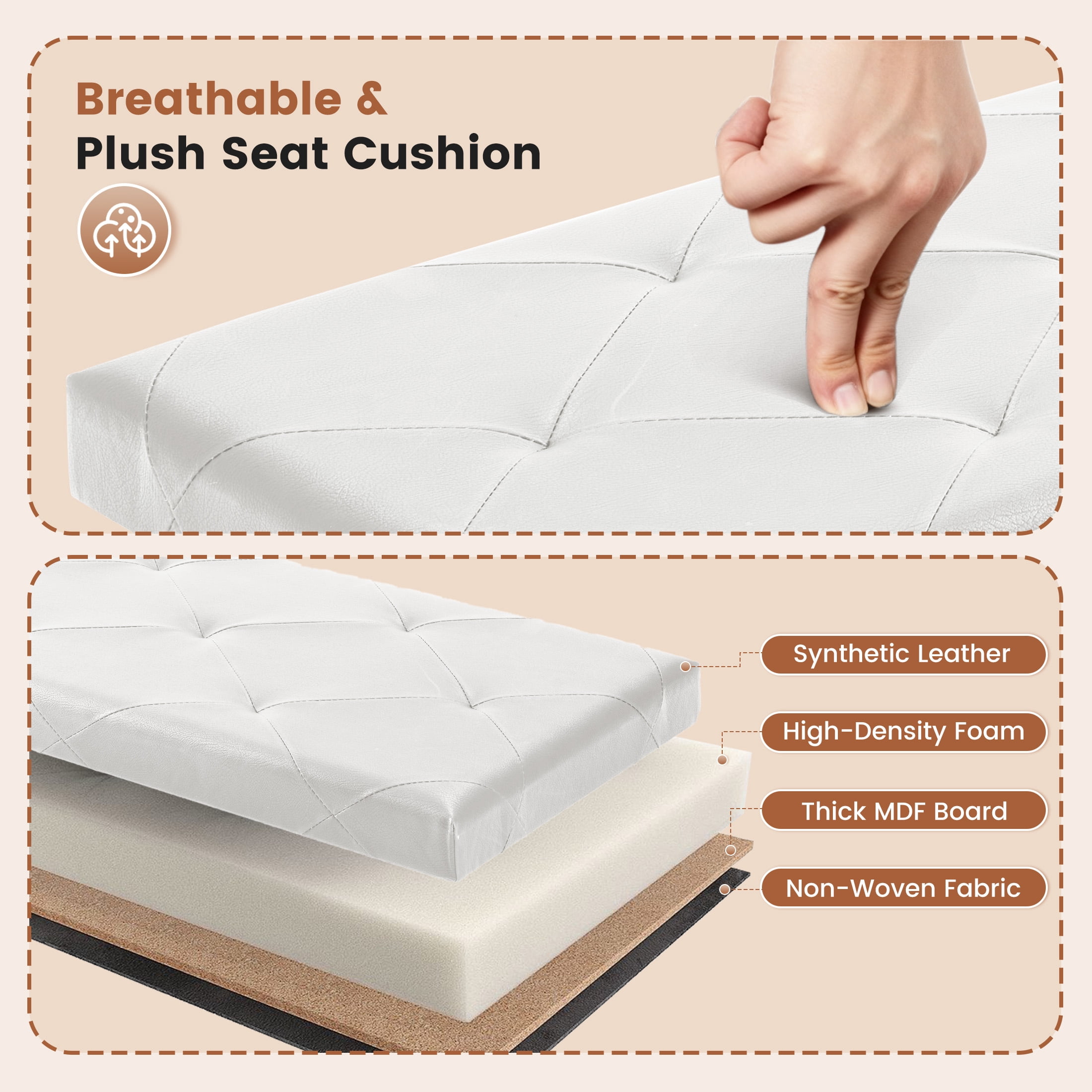 EDX 30" PVC Ottoman Bench, Folable Storage Bench for Bedroom, 29Gal Capacity, Ottoman Foot Rest Bench for Living Room, Entryway, Beige
