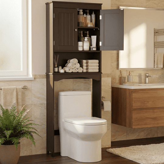 Over-the-Toilet Storage Cabinet with Adjustable Shelf, Aiho 66" Bathroom Space Saver Storage Cabinet, Freestanding - Brown