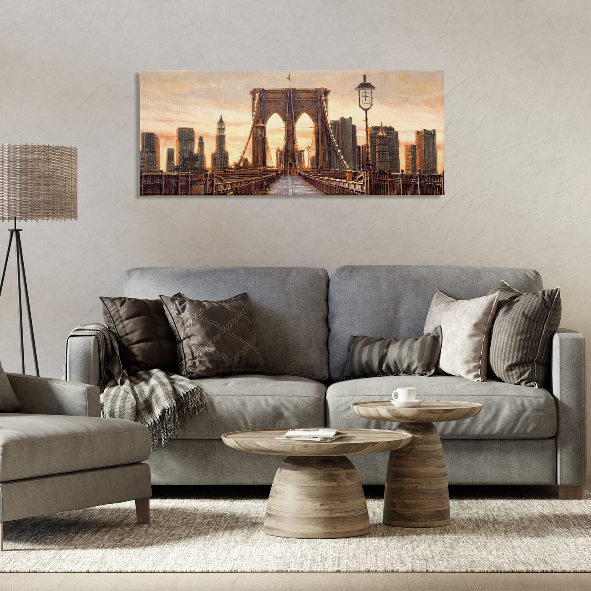 Stupell Industries City Bridge View Scenery Painting Gallery Wrapped Canvas Art Print Wall Art, 48 x 20