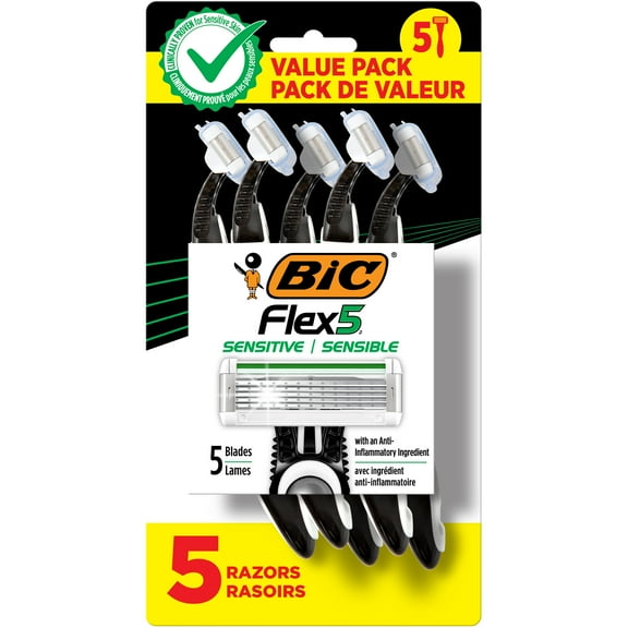 BIC Flex 5 Sensitive Disposable Razor, Men's, 5-Blade, 5-Count
