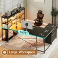 thumbnail image 5 of SEDETA L Shaped Gaming Desk, Reversible U Shaped Computer Desk with Power Outlet and Storage Shelves, Corner Gaming Desk with LED Lights, 3 Fabric Drawers, Black, 5 of 7