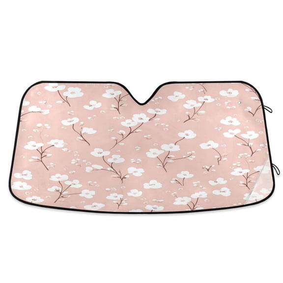 Qxltty Pattern with Small White Flowers on Pink Background Car Windshield Sunshades Foldable UV Rays Sun Visor Protector Keep Your Vehicle Cool 53×23.5in