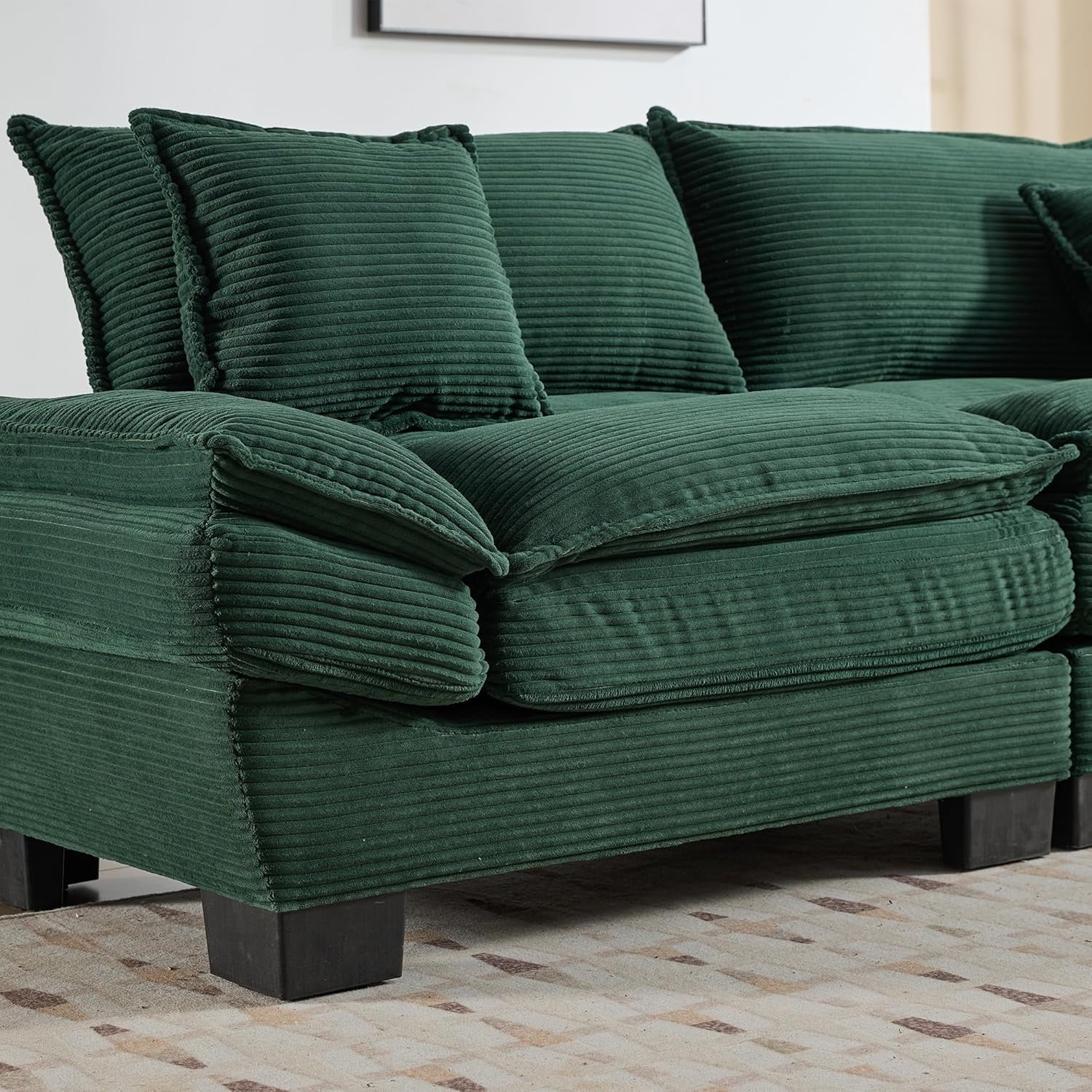 AENKYO 84" Corduroy Loveseat Sofa with Pillows, Modern 2-Seater Couch for Living Room,Green